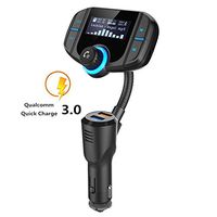 Bluetooth FM Transmitter for Vehicle, Wireless Radio Audio Adapter Kit with 1.7 inch LED Display and USB QC3.0 Car Charging Port, Support TF /Micro SD Card/MP3/MP4