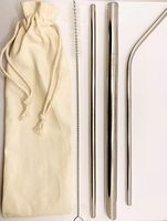 Stainless Steel Straw, Oblique Boba Straw W/Cleaning Brush and travel pouch 5pcs set