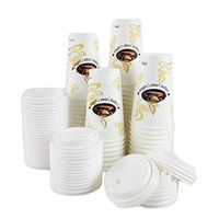 Black Cat Avenue 50 Sets 16 oz Disposable Coffee Print Hot Paper Cups with Lids For Hot Drinks Coffee Cocoa Chocolate Latte Cappuccino