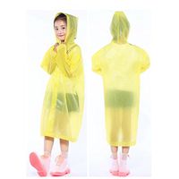 Children's Reusable Rain Poncho with Hood Sleeves and Button Rain Poncho Raincoats (Yellow)