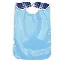 Kireina Washable Reusable Adult Mealtime Bibs, Waterproof Bib Adjustable Snap Fastener with Crumb Catcher Double-Thickness Belt Pocket Clothing Protector (Blue)