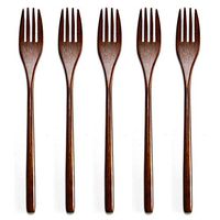 5Pcs Wooden Forks Set, Japanese Eco-friendly Wood Cutlery Salad Tableware Flatware Dinnerware for Kids Adult