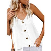 Jophufed Women's Casual Spaghetti Strap Button Front Tie Front V Neck Sleeveless Blouses Tank Tops White