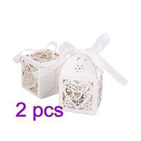 WINOMO 100 Laser Cut Pearl Paper Party Wedding Favor Ribbon Candy Boxes Gift Box White (Bride and Groom)