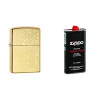 Zippo Lighter High Polish Brass Venetian with 12 oz Lighter Fluid