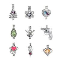 Christmas Gifts 9pcs Mix Style Oyster Opening Pearl Cages Pendant Charms,Christmas Tree, Snowflake, Monkey, Drop Pendants Locket DIY Necklace Earring Jewelry Making