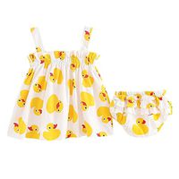 FANOUD Newborn Baby Girls Duck Print Strap Dress+Lace Shorts Clothes Outfits Set (6M)