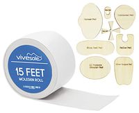 Vivesole Moleskin for Feet (15 Foot Roll) - Blister Prevention Mole Skin Bandage w/Templates - Adhesive Tape Material Pad - Heavy Duty Fabric Padding for Toe, Heel Callus, Tender Spot, Shoe Friction