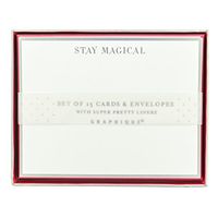 Graphique “Stay Magical” Flat Notes, 15 Special Occasion Sleek Note Cards & Envelopes w/Pretty Silver Trim and “Stay Magical” Message