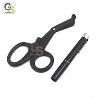 G.S TACTICAL BLACK - SET OF 2 PCS BLACK EMT FIRST RESPONDER 7.5" SHEARS + BLACK PEN LIGHT - IDEAL FOR ALL TYPES OF EMERGENCY BEST QUALITY