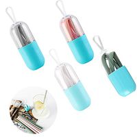 Reusable Straws,Goaup Collapsible Silicone Drinking Straws 4 Pack with 4 Cleaning Brushes for Home Office Travel, Food-Grade Portable Set