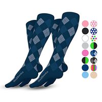 Go2Socks Compression Socks for Men Women Nurses Runners 20-30 mmHg Medical Stocking Athletic(2pBlueArgyle,L)