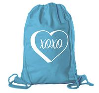 Valentine's Day Bags, Cotton Drawstring Cinch Backpacks, Valentines Day Gift Bags - Teal CA2725VAL S6