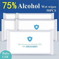 75% Alcohol Detergent Wipes (50PCS) Disinfection Alcohol Wet Wipes Personal Cleaning Wipes Antiseptic Suitable for All Daily Protection Baby Use (Expedited Shipping)