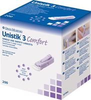Owen Mumford AT1044 Unistik 3 Pre-Set Safety Lancet, Comfort, 28 g Purple (Pack of 200)
