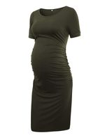 Liu & Qu Women's Maternity Bodycon Ruched Side Dress Casual Short & 3/4 Sleeve Dress for Daily Wearing Or Baby Shower Olive Green