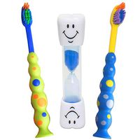 Dental Aesthetics UK Childrens Toothbrushes with Blue Smile Sand Timer Set of 2 Orange & Blue Brushes