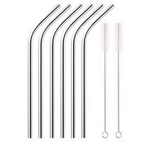 Reusable Stainless Steel Straws, Ultra Long 10.5" Metal Drinking Straws for Cold Insulated Steel Tumblers, Ramblers Cups 20oz and 30oz, 2 Cleaning Brushes Included (Natural) Set of 6