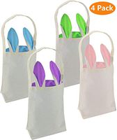 Easter Bunny Bags, Easter Bunny Baskets Rabbit Ears Design Jute Cloth Tote Bags for Kids Eggs Hunting, Candy and Gifts Carry Bucket at Easter Party (4 Pack B)