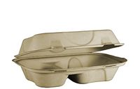 World Centric TO-SC-U34D 100% Compostable Unbleached Plant Fiber Hoagie Box 2 Compartment Take Out Containers, 9" x 6" x 3" (Pack of 500)