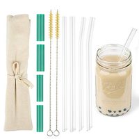 {Angled Tips} Reusable Straws with Case & Silicone Tips, Ideal for Travel Straw, Bubble Tea and Boba Straws Drinking Reusable, with Cleaning Brush,9" Eco Friendly Clear Glass Straws of Premium Quality