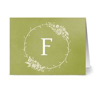 Note Card Café Monogram Olive ‘F’ Letter Cards | Grey Envelopes | 24 Pack | Blank Inside, Glossy Finish | Floral Monogram Design |Bulk Set | Stationery, Personalized Greeting, Thank You