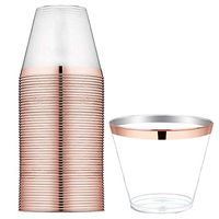 10 Oz Rose Gold Plastic Cups 102 PCS, Premium Rose Gold Rim Disposable Tumblers, Plastic Wedding Party Cups