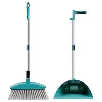 Superjare Broom and Dustpan Set, Lengthened Upright Grips Sweep Combo, 180° Rotation Broom for Home & Office - Green