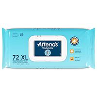 Attends Pre-moistened Adult Washcloths 72 Count (Large 8.7" X 12.6") (2 pack)