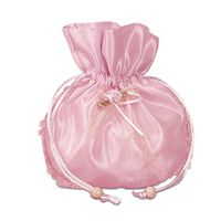Pink Round Fabric Pouches with Flower | Quantity: 12 | Diameter - 6 1/4"