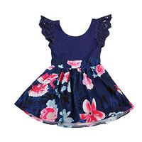 New Mother Daughter Matching Flower Dresses Women Kids Girls Lace Sleeveless Floral Summer Party Dress Sundress Outfits 6T Blue