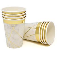 Marble Party Paper Cups 9 Oz Elegant Disposable Beverage Drink Cup 50 Pack Gold Foil with White Grey Marbleized Design for Wedding Birthday Engagement Bridal Baby Shower Tableware Decor Gift Boutique