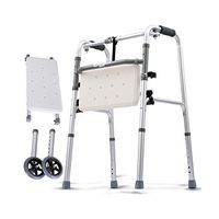 Elderly Walker Frame Thick Aluminum Armrest Frame Four-Legged Crutch with Sitting Bath Plate 360 Degree Universal Wheel