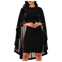 Sunhusing Ladies Elegant Solid Color Round Neck Patchwork Long Sleeve Lace Tulle Splicing Shawl Slim Dress(Black,XL)