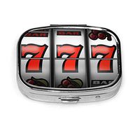 Slot Machine Winner 777 Pill Box Case, Portable Medicine Tablet Vitamin Holder Organizer with 2 Compartment for Purse Pocket Travel Gift