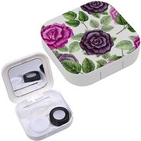 Portable Contact Lens Case Box Travel Kit Mirror + Bottle + Tweezers Container Holder [ Watercolor Leaves Black ]