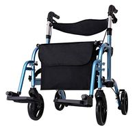 Medical Rolling Walker - with Seat & Bag 4 Wheel Mobility Aid for Adult, Senior, Elderly & Handicapped - Aluminum Transport Chair (Blue) Max150kg(330 lbs)