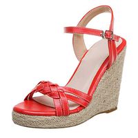 Cenglings Espadrilles Sandals,Women Summer Open Toe Strappy Shallow Wedge Sandals Ankle Strap High Heel Platform Rome Shoes(Red,37)
