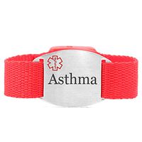 StickyJ USA Pre-Engraved Asthma Medical Bracelet with Red Strap