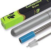 Puur Lyfe Collapsible Drinking Straw, Reusable Metal Straw with Case, Keychain, Cleaning Brush and Silicone Tip - Portable Travel Drinkware for Tumbler, Mugs, Glasses - Eco-Friendly, Stainless Steel
