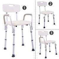 6 Height Adjustable Medical Shower Chair Stool Bath Tub w/ Back & Armrest New