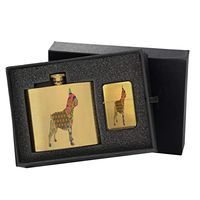 French Bulldog Pattern - Gold Lighter and Pocket Hip Liquor Flask Survival Camping Gift Box Set