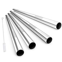 Eskyhouse Diameter 12mm Stainless Steel Drinking Straws Extra Wide Long Reusable Fat Boba Metal Smoothie Straws, 8.5 inch length Set of 4 with Cleaning Brush and Liner Carry Pouch