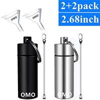 OMO Snuff Bullet Kit 2 Aluminum Pill Box (Black + White) Snuff Bottle with Spoon and 2 Mini Funnel(4 Pack)