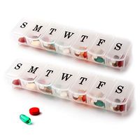 Pack of 2 - Pill Organizer Box Case, 7 Daily Container compartments, Weekly dosis Boxes, Medicine Holder, Ideal for Medication, Vitamin, Supplement, Perfect for Travel, Ideal for Purse BS0090J