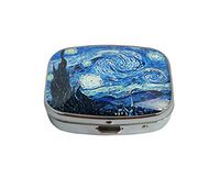 Baoquan Custom Silver Square Glass Pill Case Medicine Vitamin Organizer Pocket Decoration Gift (Van Gogh Starry Night Large)