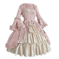 ⭐ HebeTop ⭐ Womens Bow Collar Lace Up Gothic Lolita Dress Ball Victorian Costume Dress Pink