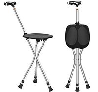 Folding Cane with Seat 300 Lbs Capacity Portable Lightweight Travel Walking Cane Seat Heavy Duty Adjustable Foldble Chairs Walking Stick (Black)