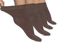 Hugh Ugoli Lightweight Women's Diabetic Ankle Socks Bamboo Thin Socks Seamless Toe and Non-Binding Top, 4 Pairs, Brown, Shoe size: 6-9