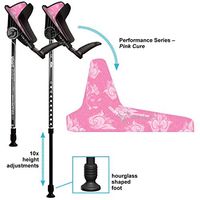 Smart Crutch Performance Series Forearm Crutch with Premium Spring Loaded Flextip, 15-90 Degree Rotation - 2 Adult Ergonomic Adjustable Walking Aids - Small (Extended Leg), Pink Cure
